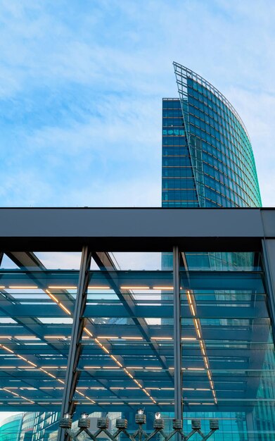 Modern Blue glass European apartment house and business building architecture in Germany in German City centre in Berlin