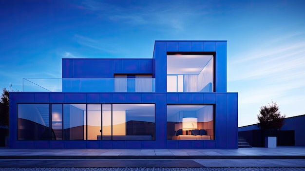 현대적 인 파란색 집 건물