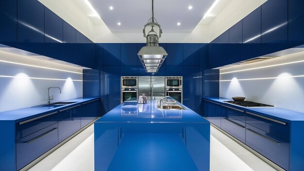 Modern blue kitchen interior with furniturekitchen interior with white wall