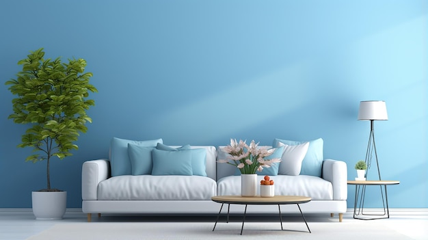 Modern Blue Living Room Design with Sofa