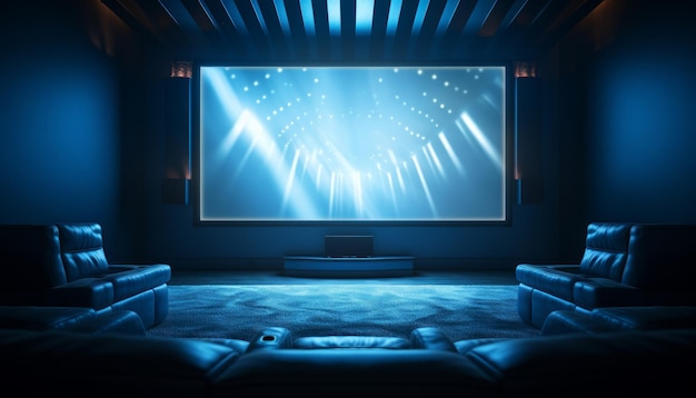 modern blue movie theater room generative AI