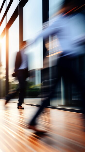 Modern blurred office with motion blur business people moving fast