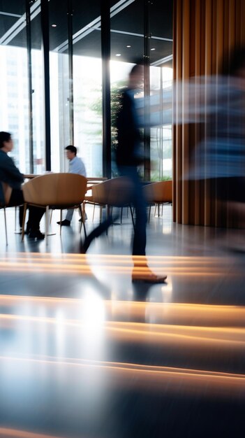 Foto modern blurred office with motion blur business people working