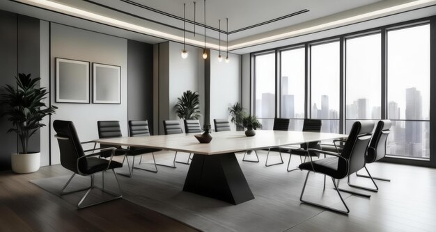 Modern boardroom with panoramic city view