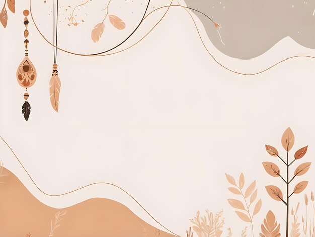 Photo modern boho background decorated with flowers shapes and leaves