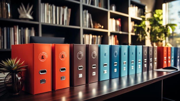 modern books on shelf in the background of the office business concept