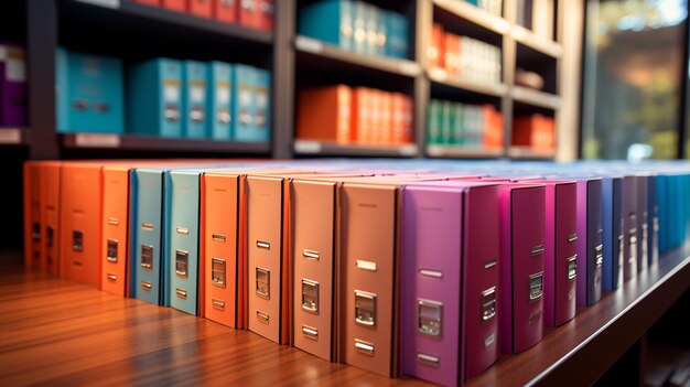 Photo modern books on shelf in the background of the office business concept