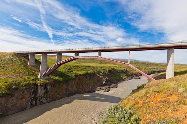 Modern bridge over Icelandic river