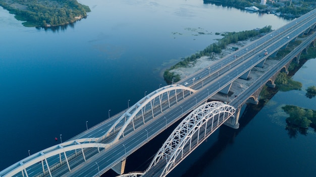 Modern bridge over a long river