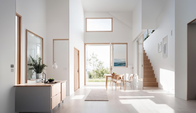 Идея современной светлой гостиной с большими окнами