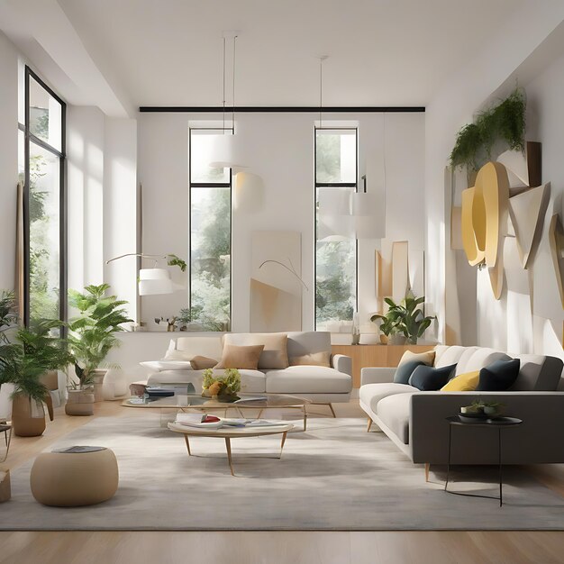 modern bright interiors 3 d rendering illustration