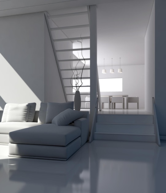 Foto illustrazione di rendering 3d di interni luminosi moderni