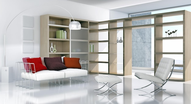 Modern bright interiors 3D rendering illustration