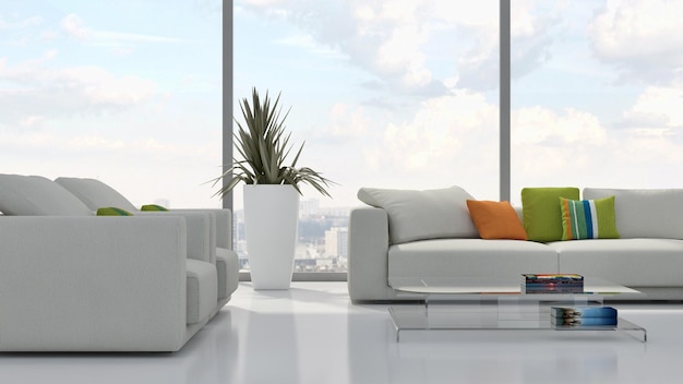 Modern bright interiors apartment 3d rendering illustration