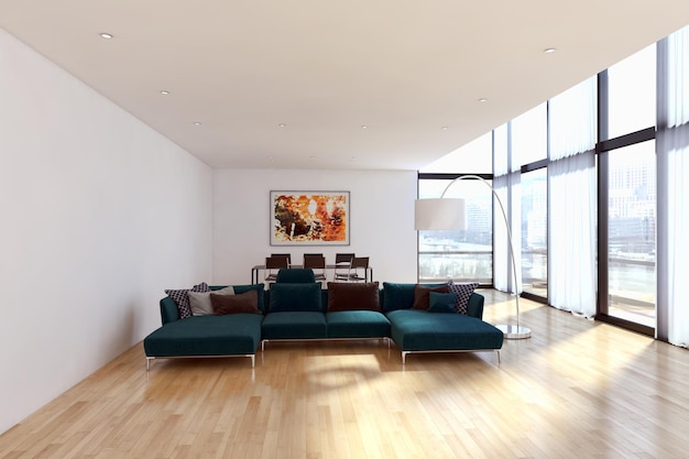 Photo modern bright interiors apartment living room 3d rendering illustration