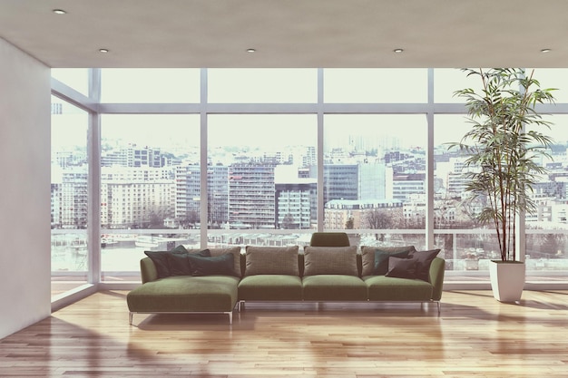 Modern bright interiors apartment Living room 3D rendering illustration