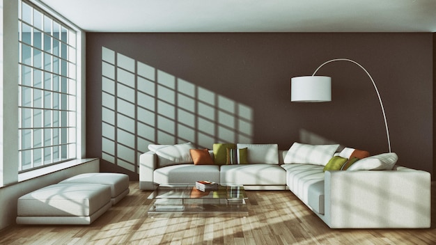 현대 밝은 인테리어 아파트 거실 3D 렌더링 그림