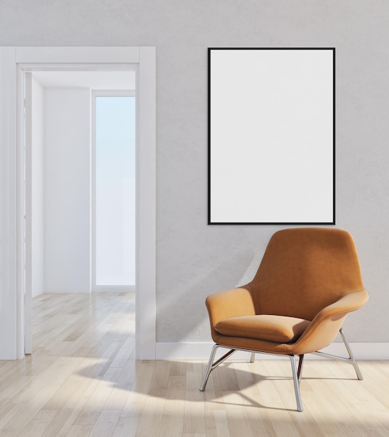 Modern bright interiors apartment with mock up poster frame illustration 3D rendering computer generated image