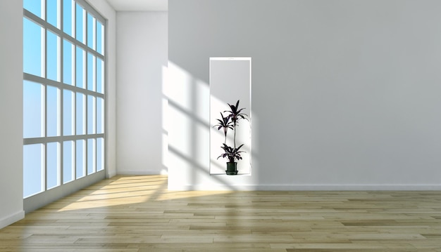 Modern bright interiors empty room 3D rendering illustration