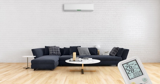 Modern bright interiors Living room with air conditioning illustration 3D rendering computer generated image