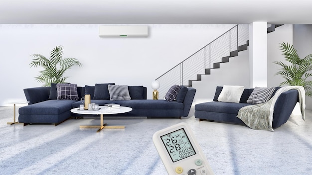 Photo modern bright interiors living room with air conditioning illustration 3d rendering computer generated image