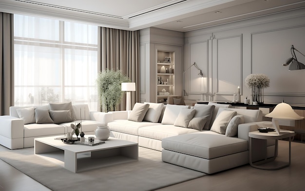 Modern bright interiors living room with white sofa