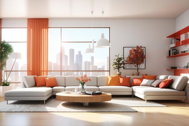 Modern bright interiors room 3d rendering illustration