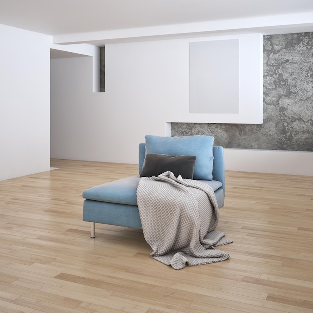 Modern bright interiors room 3D rendering illustration