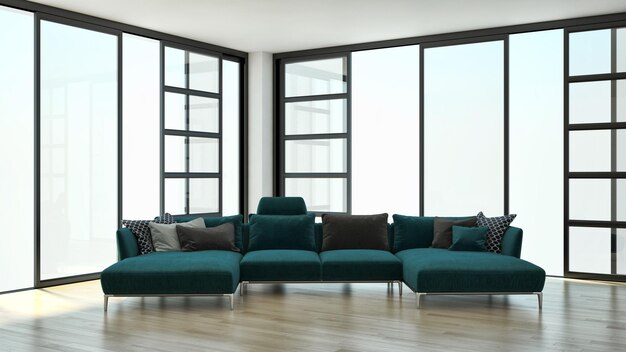 Modern bright interiors room 3D rendering illustration