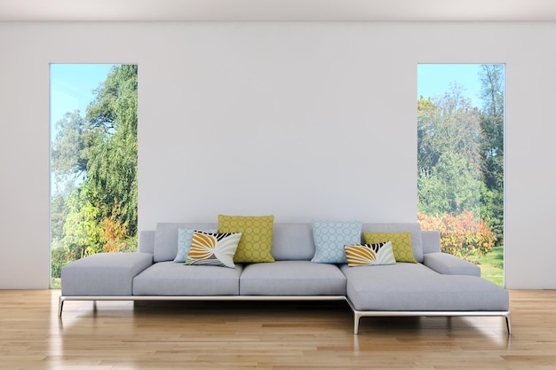 Modern bright interiors room 3D rendering illustration