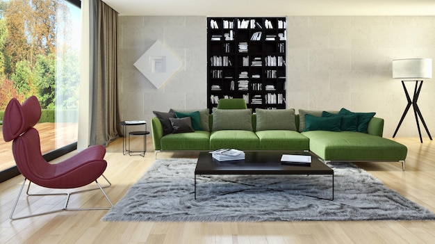 Photo modern bright interiors room 3d rendering illustration