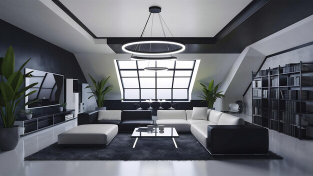 Modern bright interiors room 3d rendering illustration