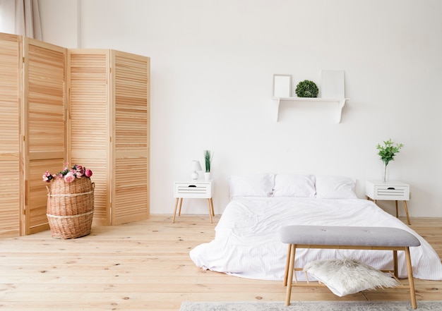 Modern bright minimalist bedroom