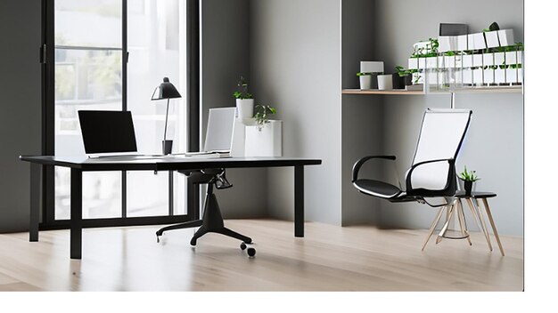 Modern bright office space with a glass desk and ergonomic office chair for company manager