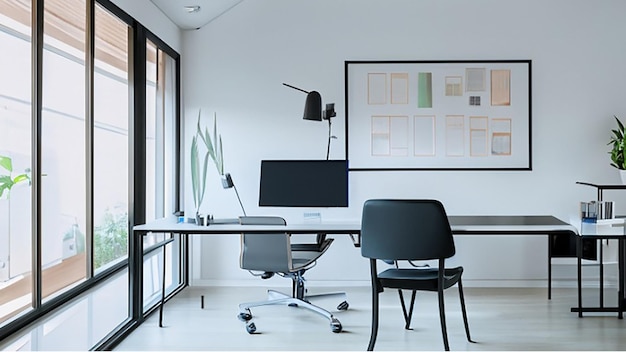 Modern bright office space with a glass desk and ergonomic office chair for company manager