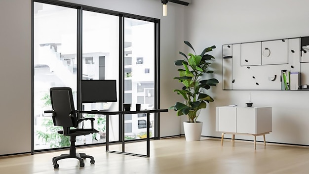 Modern bright office space with a glass desk and ergonomic office chair for company manager