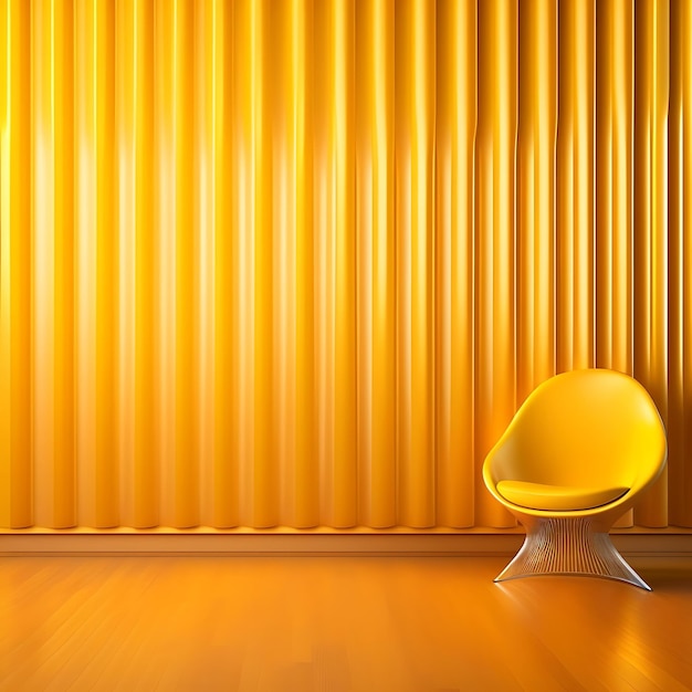 Modern bright vibrant yellow corrugated wall brown wood parquet floor in sunlight shadow for inter