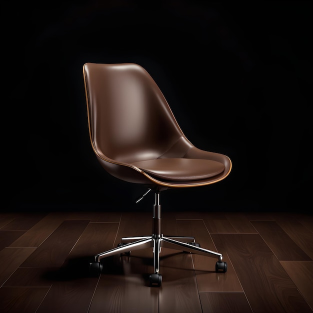 modern brown leather office chair on a wooden floor