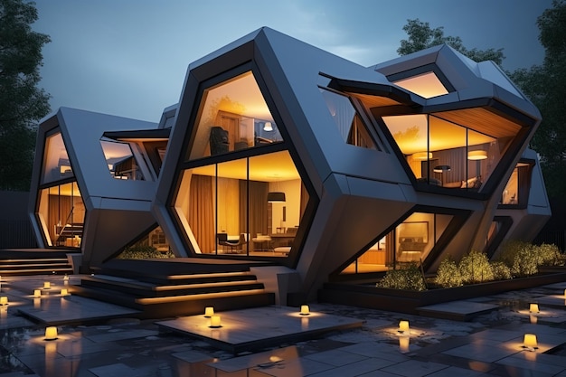 Современная архитектура роскошных домов Экстерьер дома 3D-рендеринг