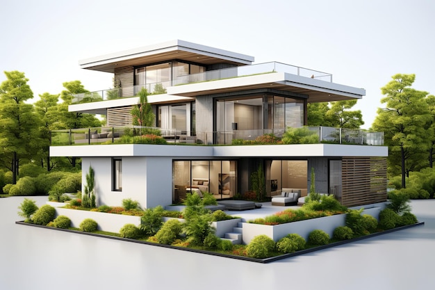 Modern Building Architecture of Luxury House Home exterior 3d rendering