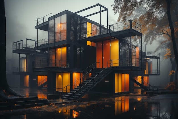 Modern Building in Orange and Gray Tones