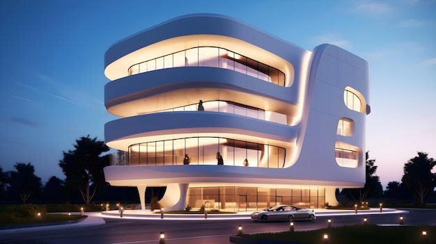 modern building with curve structure with light