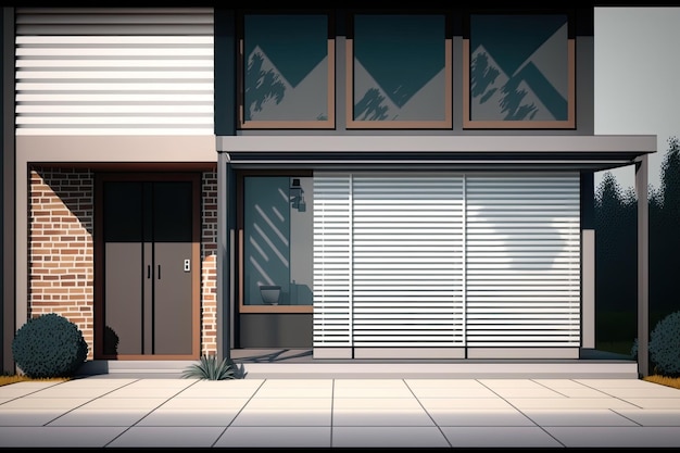Photo modern building with a large window and a door generative ai