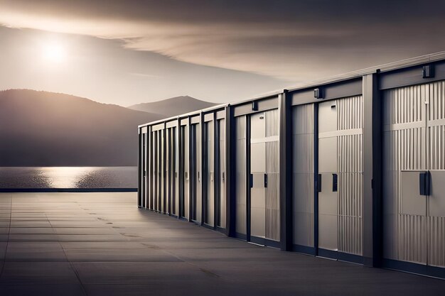 Photo a modern building with a sunset on the background