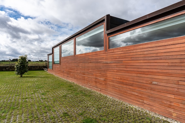 Modern building with wood cladding