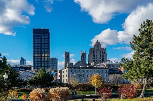 Modern buildings against blue sky