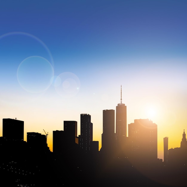 Modern buildings against clear sky during sunset