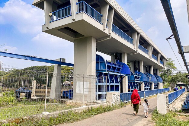 Modern buildings at riverbank