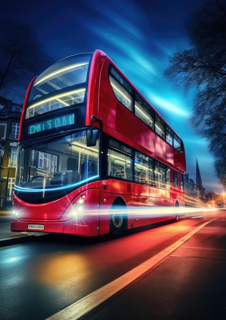 Современный автобус перевозит пассажиров в ночное время во время праздников Generative Ai
