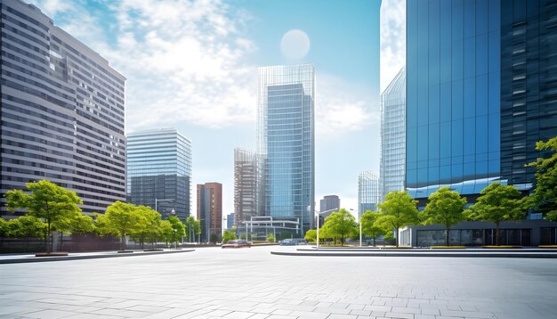 Foto moderno edificio commerciale con parete di vetro da un pavimento vuoto